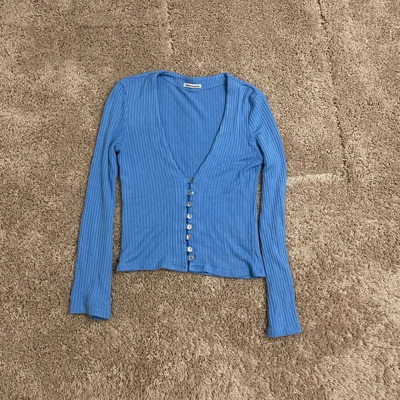 Reformation Blue Ribbed Button-Up Top - Picture 5 of 7